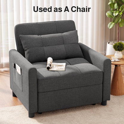 Sofa Bed, Lofka 3-in-1 Convertible Sleeper Sofa with Storage, Adjustable Backrest & Pull Out Function - Sleeper Chair for Small Space, Apartment, Dark Grey