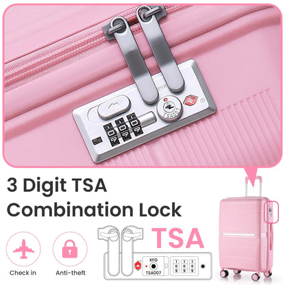 4 Piece Luggage Set, Expandable Lightweight Suitcase Set, PP Materials Travel Luggage with TSA Lock Spinner Wheels, White (14/20/24/28)