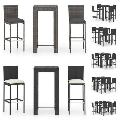 vidaXL Patio Bar Set Outdoor Bistro Set Bar Stool Bistro Table Poly Rattan