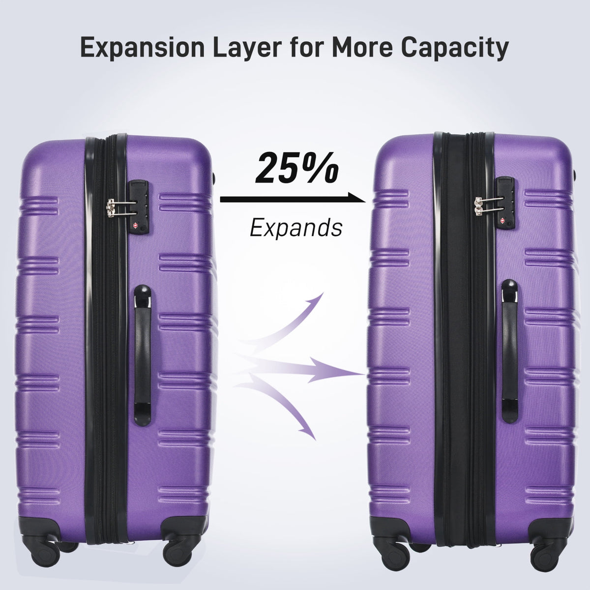 3 Piece ABS Luggage Set, Luggage with Spinner Wheel & TSA  20/24/28 inch, Purple