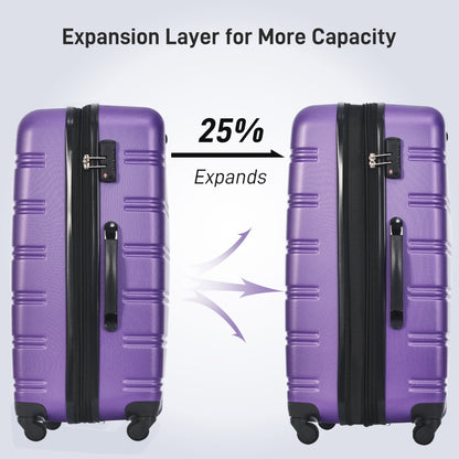 3 Piece ABS Luggage Set, Luggage with Spinner Wheel & TSA  20/24/28 inch, Purple