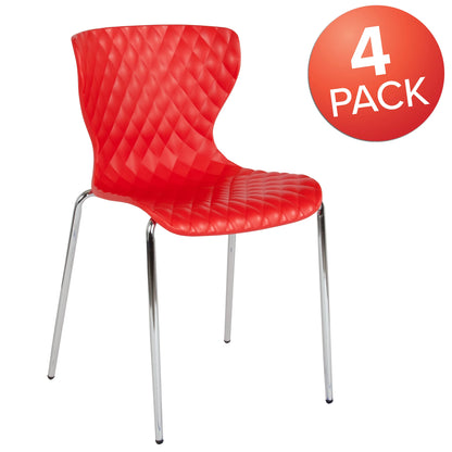 BizChair 4 Pack Contemporary Design Orange Plastic Stack Chair