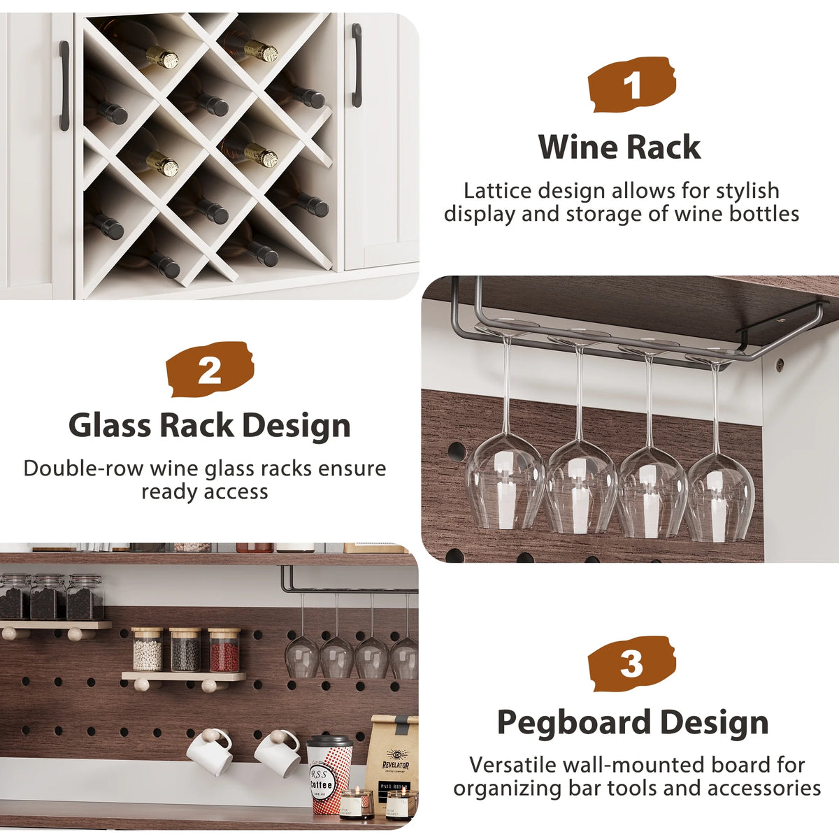LAFGUR 72" Kitchen Storage Cabinet with Power Outlet & LED Light, Coffee Bar Cabinet with Drawers & Wine Glass Rack,Sideboard for Home,White