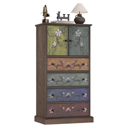 Homfa 50�� Tall Dresser with 4 Drawers, Boho Vintage Dresser with 2 Doors, Wood Drawers Chest for Bedroom Living Room Entryway