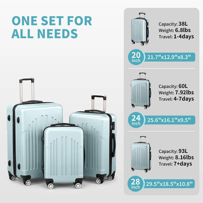 Zimtown 3 Piece Nested Spinner Suitcase Luggage Set With TSA Lock Royal Blue