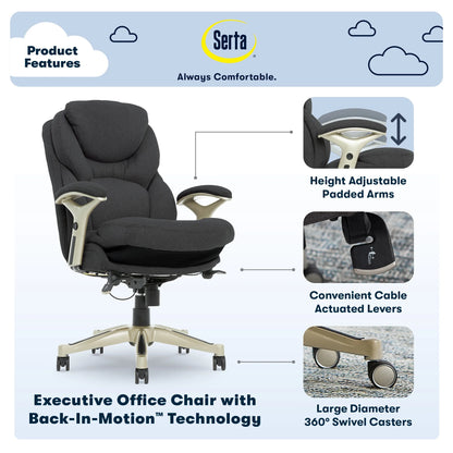 Serta Back in Motion Technology Fabric Executive Office Chair, Light Gray