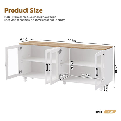 Euroco 110" Entertainment Center Wall Unit Set with Glass Display Cabinets, Adjustable Shelves & Vintage TV Stand for TVs up to 85", Farmhouse Style Media Console with Storage, Gourd Legs
