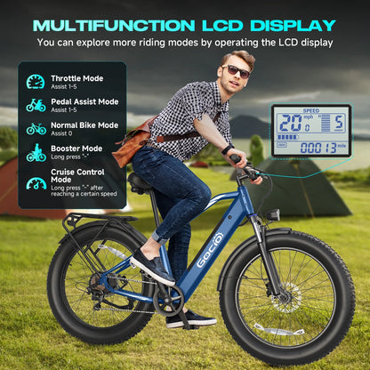 Gocio Electric Bike, 26"x4.0" Fat Tire E-Mountain Bike, Peak 1000W Motor, 28MPH 48V 15Ah Battery Removable Ebike for off Road, Sand, UL2849
