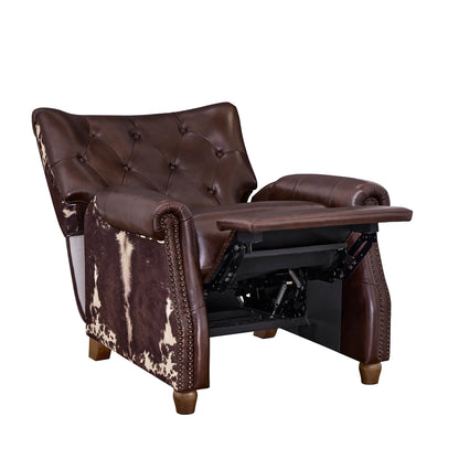 Pioneer Woman Harper Pushback Leather Recliner, Whiskey & Faux Cowhide Upholstery