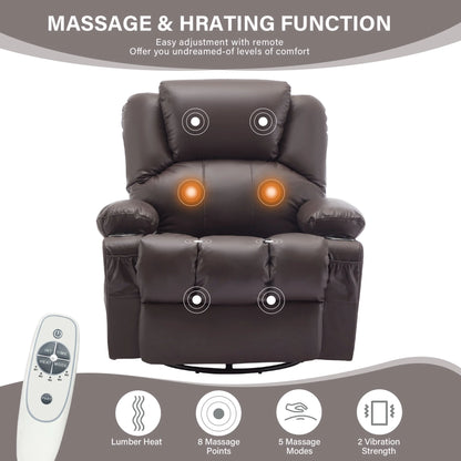 JONPONY Manual Recliner Chair with Heat Therapy and Massage Function, Heavy Duty Reclining Mechanism Massage Chair, Elderly Single Rocker Sofa with Cup Holders for Bedroom Home Theater,Black