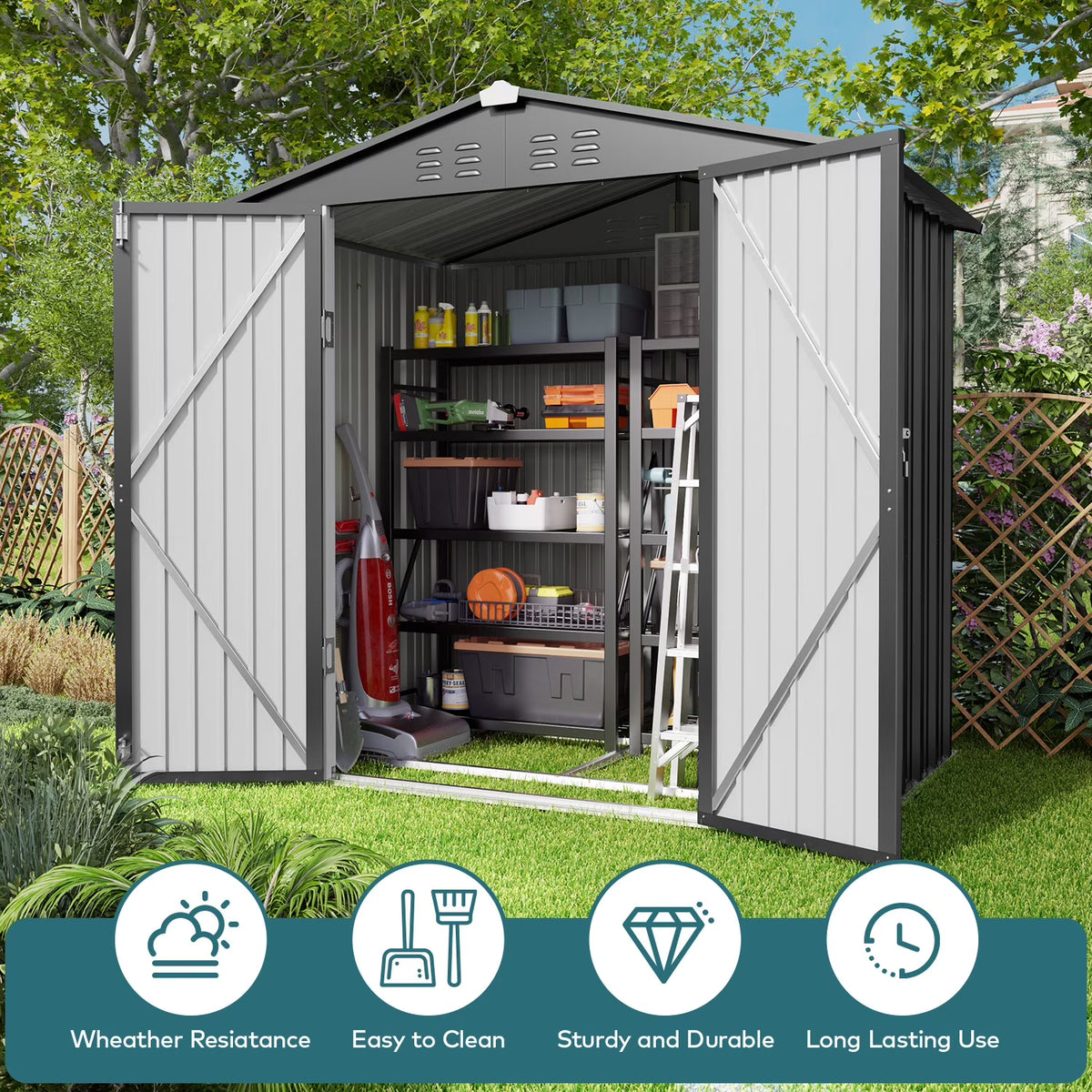 5'x3' Outdoor Storage Shed, Lofka Metal Storage Tool Shed with Single Lockable Door, for Bike| Garden Tools| Patio, Grey