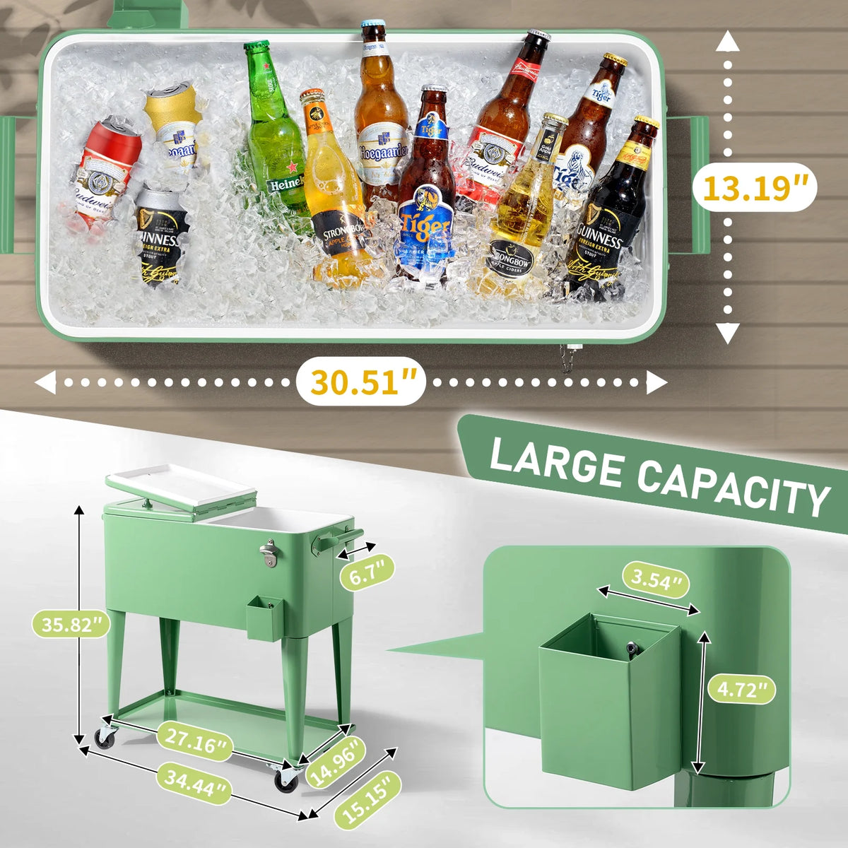 Ktaxon 80 Qt Rolling Ice Chest Cooler Cart Outdoor Trolley with Storage Shelf, Bottle Opener & Cap Collector for 48 Hour Cold Drinks,Lemon Yellow