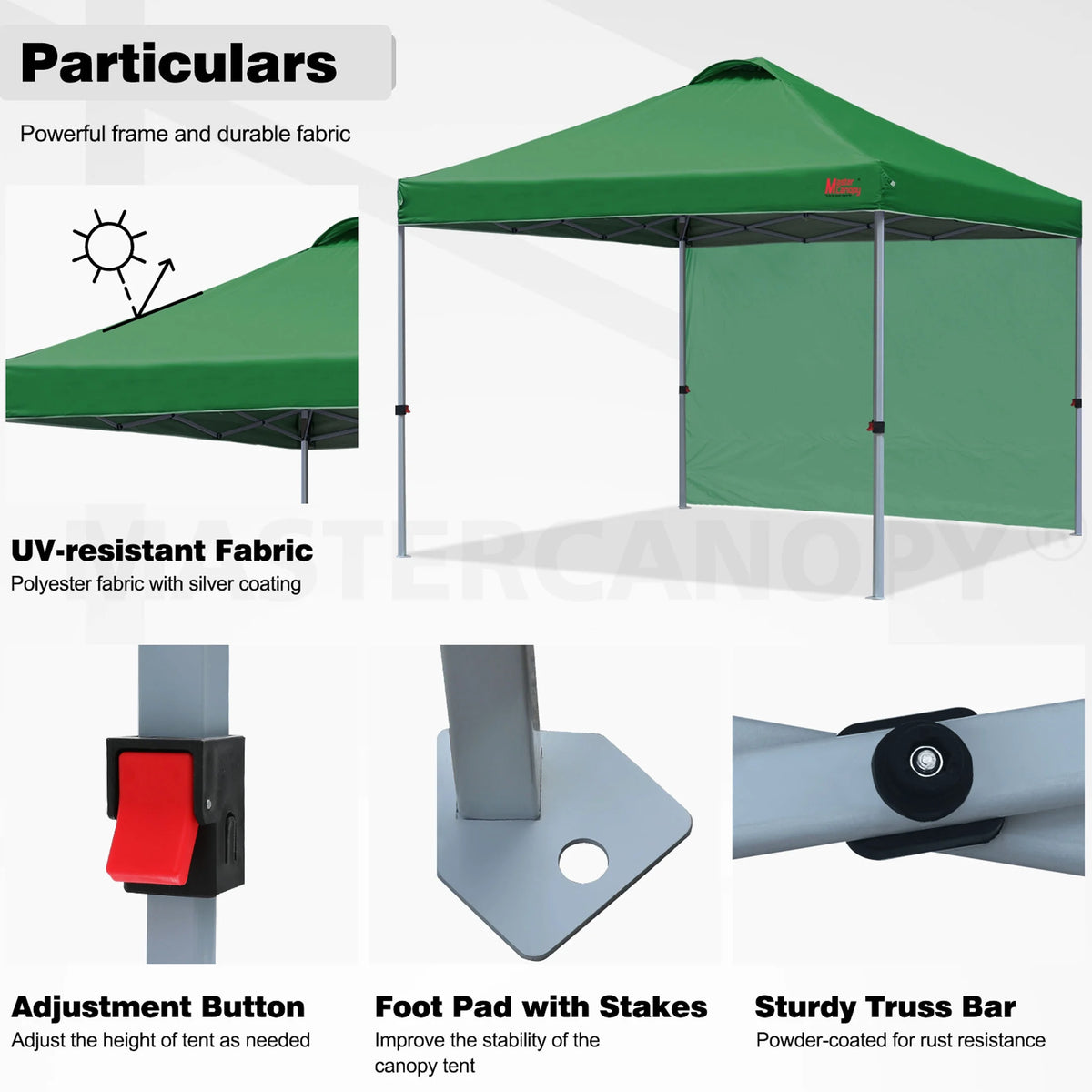 MASTERCANOPY 10' x 10' Easy Pop-up Canopy Tent Outdoor Shade Shelter with 1 Sidewall, White