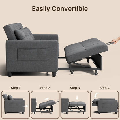 Sofa Bed, Lofka 3-in-1 Convertible Sleeper Sofa with Storage, Adjustable Backrest & Pull Out Function - Sleeper Chair for Small Space, Apartment, Dark Grey