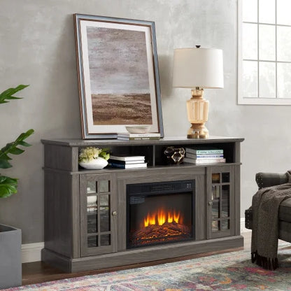 TV Stand with Fireplace, 58" Electric Fireplace Heater TV Stand for 65" TVs, Wood Fake Fireplace Heater, Dark Walnut Electric Fireplace Entertainment Center
