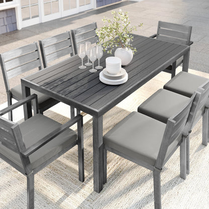Martha Stewart 71" Indoor-Outdoor Patio Table with Gray Brushed Woodgrain Aluminum Finish