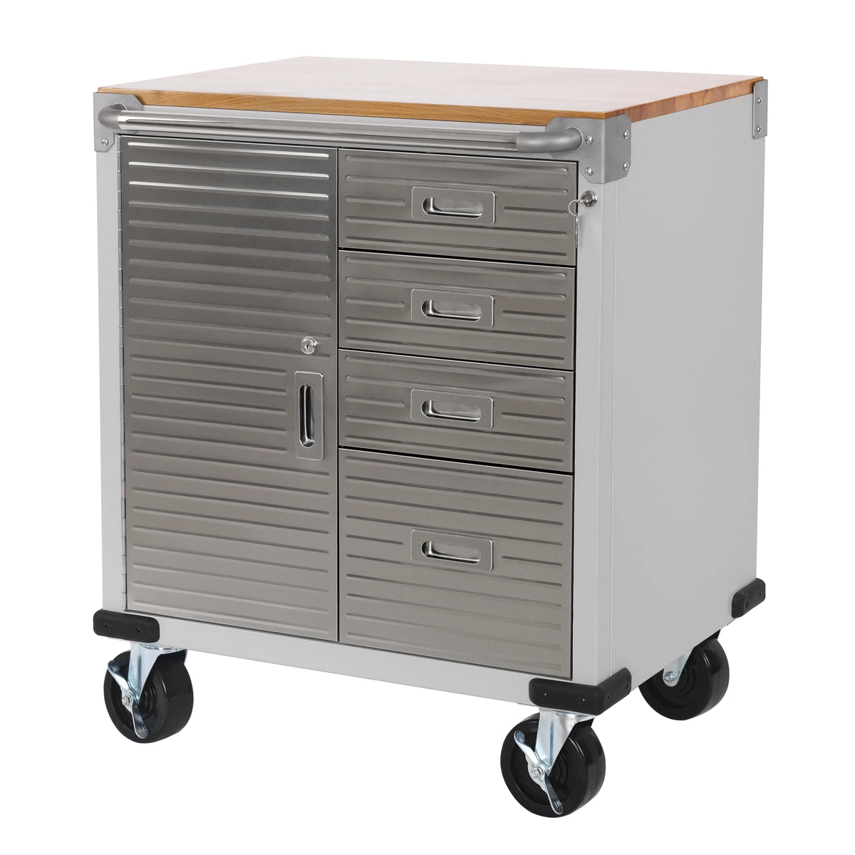 Seville Classics UltraHD® Heavy Duty Rolling Cabinet Workbench Table w/ Solid Wood Top, Workstation for Garage, Office, Workshop, Granite, 1-Door, 4-Drawer (28" W x 25" D)