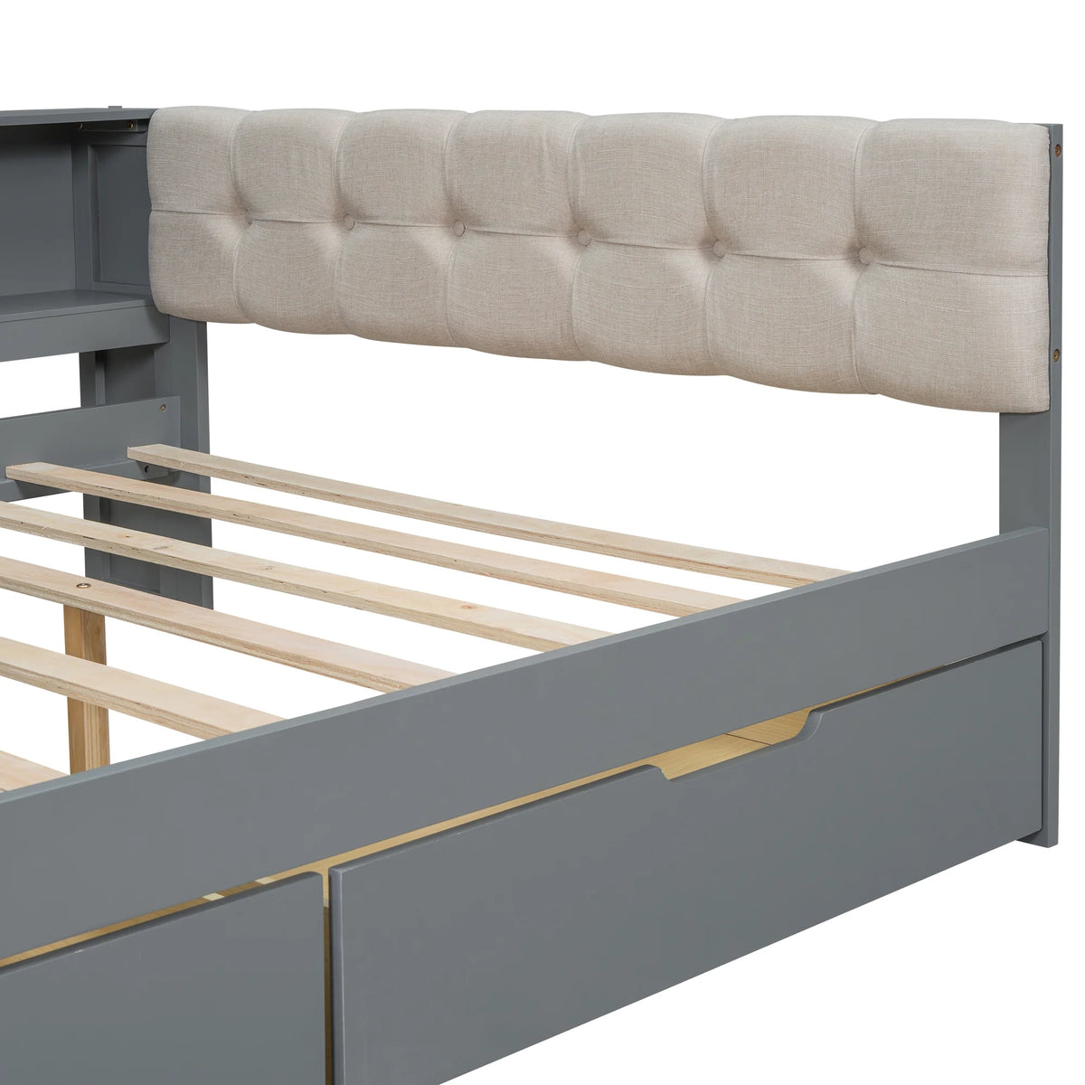 Euroco Wood Twin Size Platform Bed with Desk and Shelves, Drawers and USB Charging for Kids, Cream