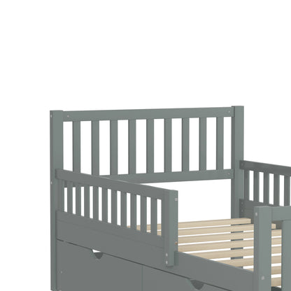 Bellemave Twin Bed with Storage Drawers and Fence Rails, Wood Platform Beds Frame with Headboard, Twin Size Storage Bed for Kids Boys Girls Teens��White)