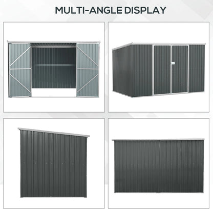 Outsunny 4.6' x 9' Metal Outdoor Storage Shed, Garden Utility Tool House with Double Lockable Doors for Backyard, Patio, Lawn, Garage, White