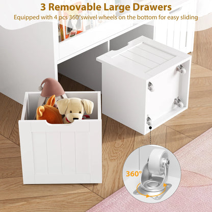 Homfa 6 Cube Toy Storage, Cube Organizer with Sliding Rack, 3 Drawer Kids Bookcase and Bookshelf, White