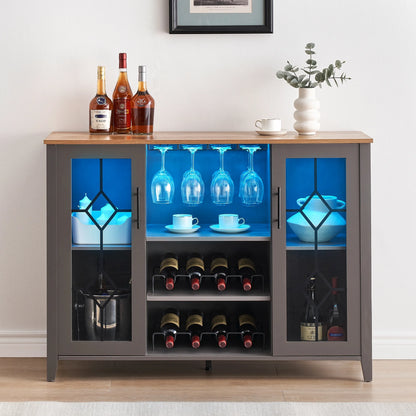 Faitaliicy Wine Bar Cabinet With Led Light Wine And Glass Rack Kitchen Buffet Sideboard Industry Coffee Bar Cabinet Freestanding Liquor Cabinet For Kitchen Dining Room Living Room