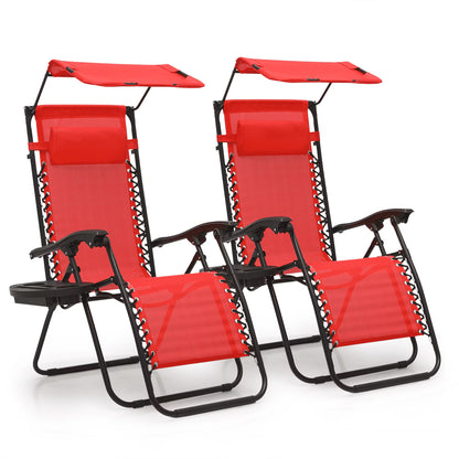 MoNiBloom Zero Gravity Chairs Set of 2, Folding Outdoor Patio Beach Recliner with Canopy Shade & Headrest, Black