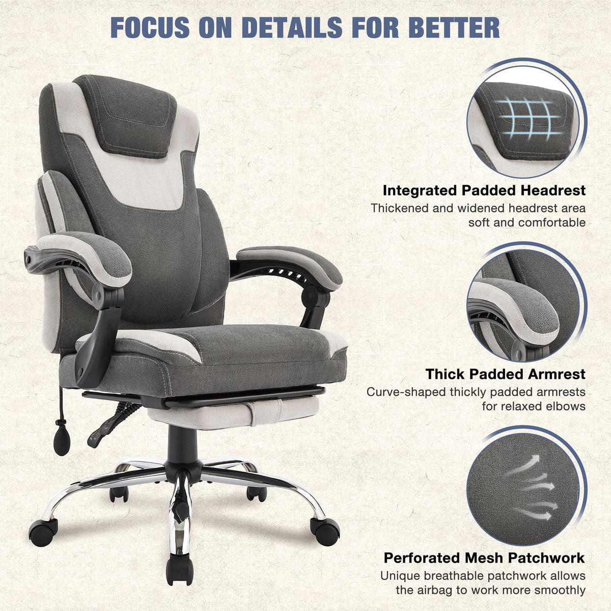 JONPONY Big and Tall Office Chair 400lbs, Executive Reclining Office Chairs with Footrest, High Back Home Office Chair Thick Padded Armrests, Ergonomic Adjustable Lumbar Support, PinkWhite