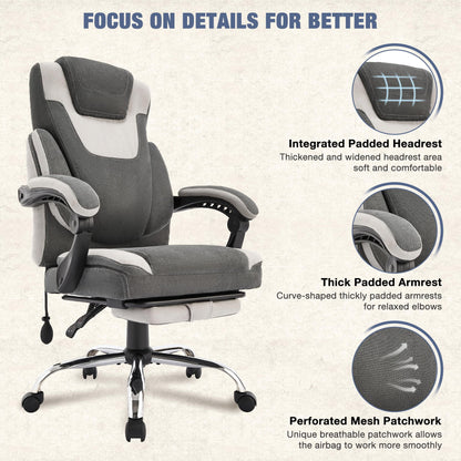 JONPONY Big and Tall Office Chair 400lbs, Executive Reclining Office Chairs with Footrest, High Back Home Office Chair Thick Padded Armrests, Ergonomic Adjustable Lumbar Support, PinkWhite