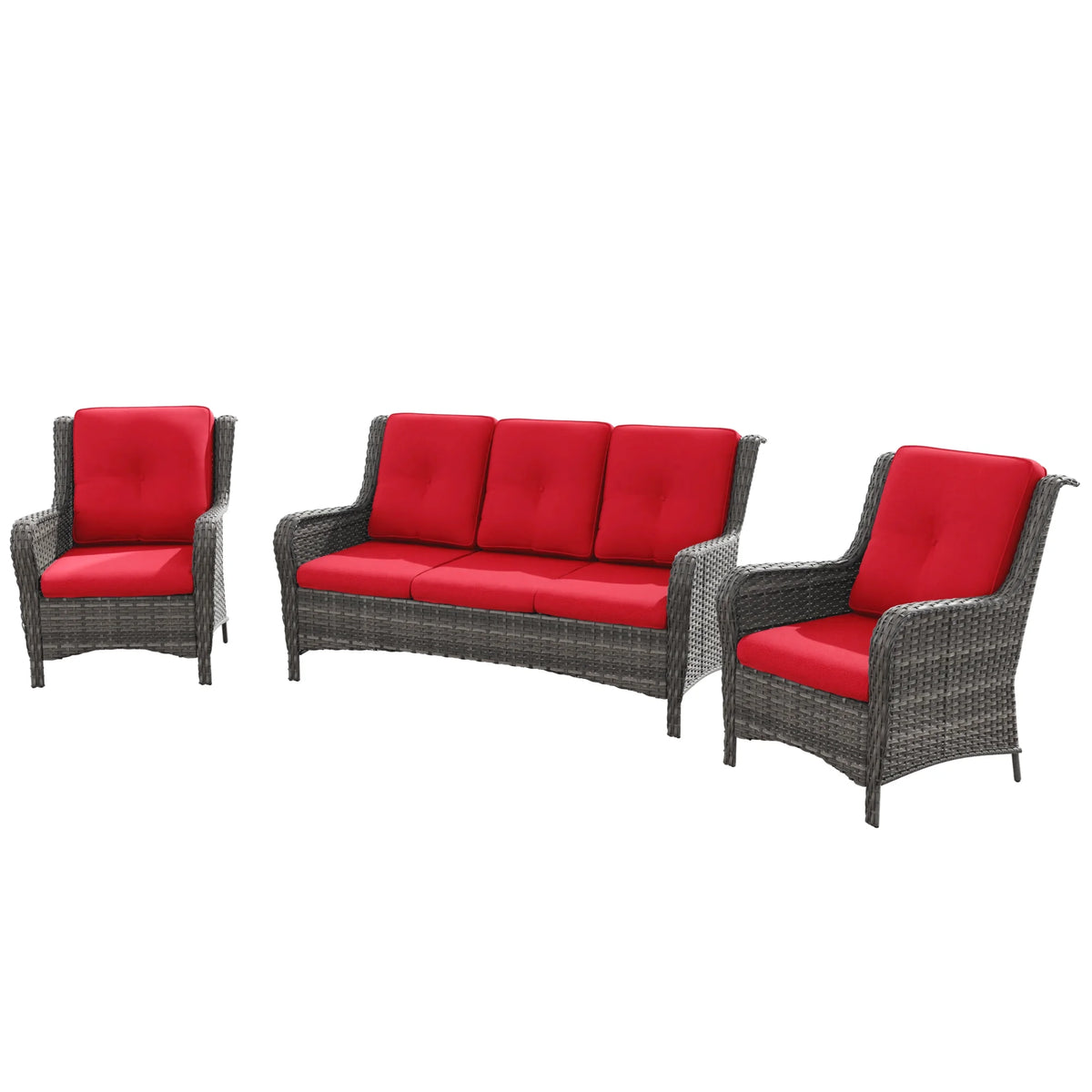 MeetLeisure 3 Pieces Outdoor Furniture Patio Furniture Set with One 3-Seat Sofa, Two ArmChairs, Navy