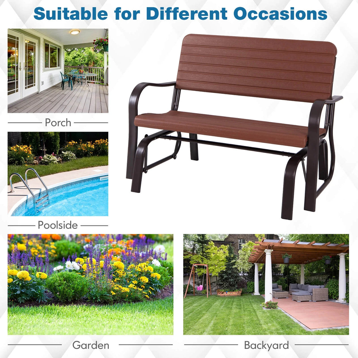 Costway Outdoor Patio Swing Porch Rocker Glider Bench Loveseat Garden Seat Steel