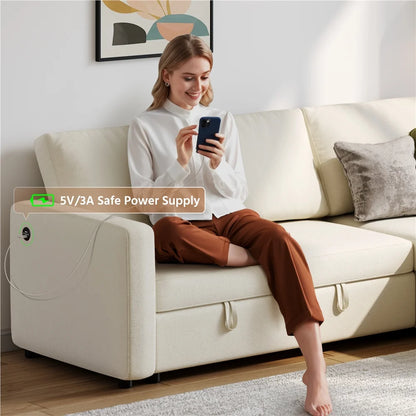 Alden Design Reversible Sectional Sofa with USB & Type-C Ports for Livingroom, Light Gray
