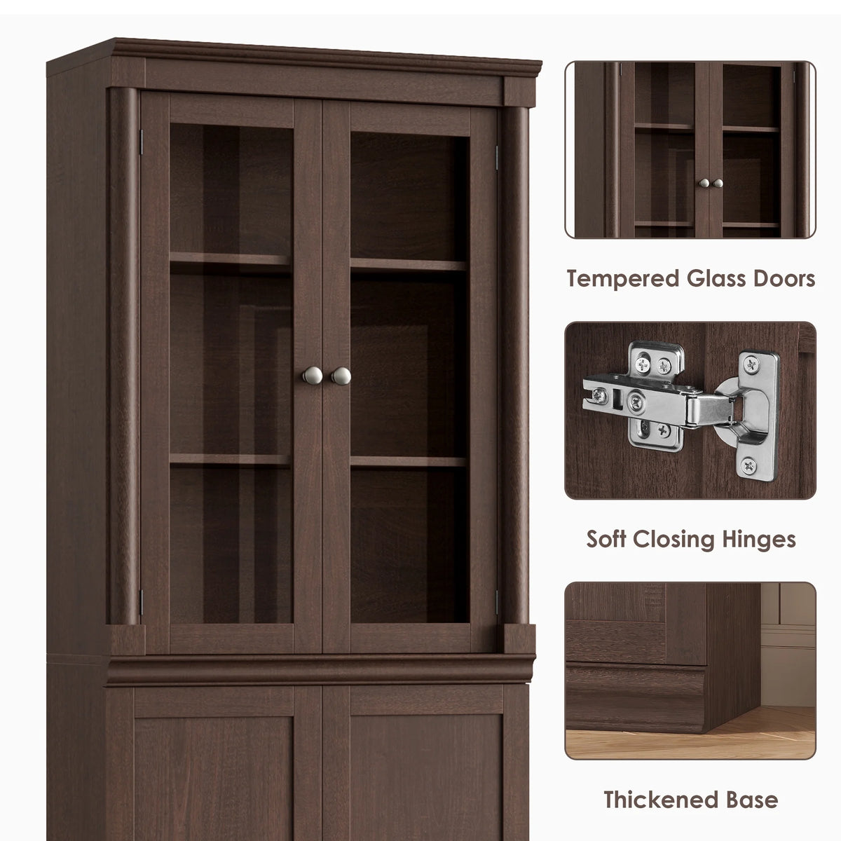 Homfa 71"H Bookcase with Glass Doors, 5 Tier Storage Bookshelf with Adjustable Shelf for Study Home Office,Reddish-Brown