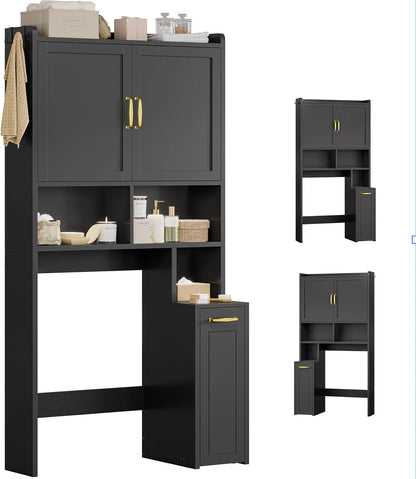 Frhnenha Over The Toilet Storage Cabinet with Pulley, Bathroom Storage Cabinet, with Adjustable Shelf and Open Shelf for Bathroom, Restroom, Laundry, White
