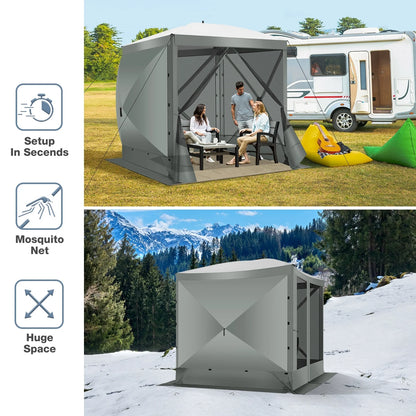 COBIZI 8x8 Pop up Gazebo Tent, Ez up Waterproof Screen Tent Screen House, Portable Outdoor Canopy Sun Shelter with 3 Sidewalls, Carry Bag & Ground Stakes for Camping, Garden and Picnics, Gray