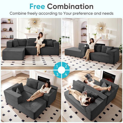 ZAFLY 106" Cloud Sectional Couch with Chaise, No Assembly Required L Shaped Sleeper Sofa, Oversized Deep Seat Modular Couches and Sofas for Living Room - Right, Black