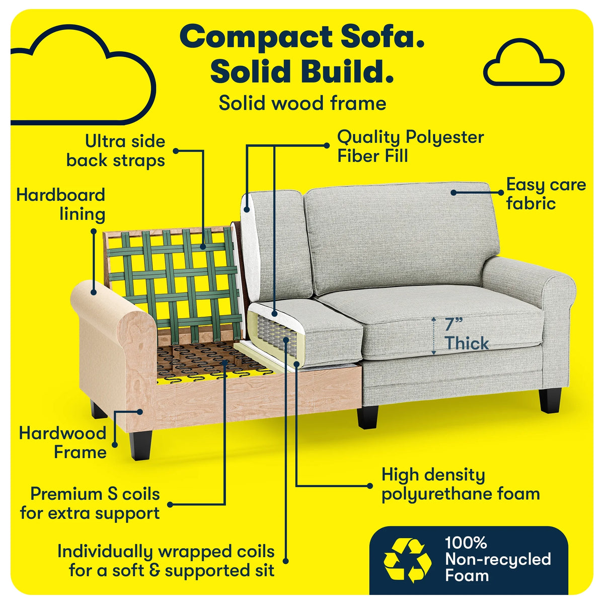 Serta Copenhagen 78" Rolled Arm Sofa with Removable Covers Dark Brown