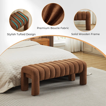 Zesthouse 63�� End of Bed Bench, Linen Tufted Upholstered Ottoman Bench with Padded Seat and Solid Wood Leg, Modern Entryway Bench for Bedroom, Living Room, Beige