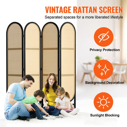 KFFKFF Quadruple Panel Space Separator, Artisan-Crafted Rattan Foldable Privacy Barriers with Connectors, Movable Space Partitions, Timber Independent Room Splitter for Sleeping Quarters, Cocoa