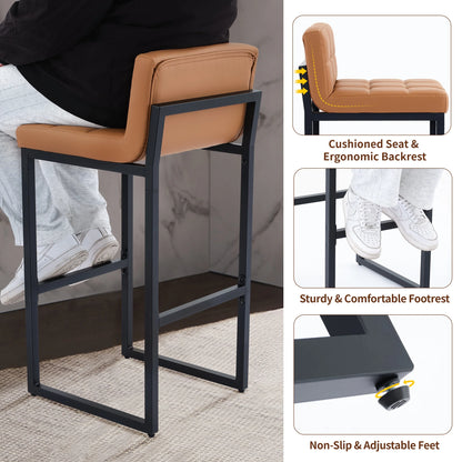 FIRAVOE Bar Stools Set of 3, Counter Height Bar Stools (Low Back)(Thickened Frame) 26" PU Leather Barstools Bar Chairs for Kitchen Island, Black