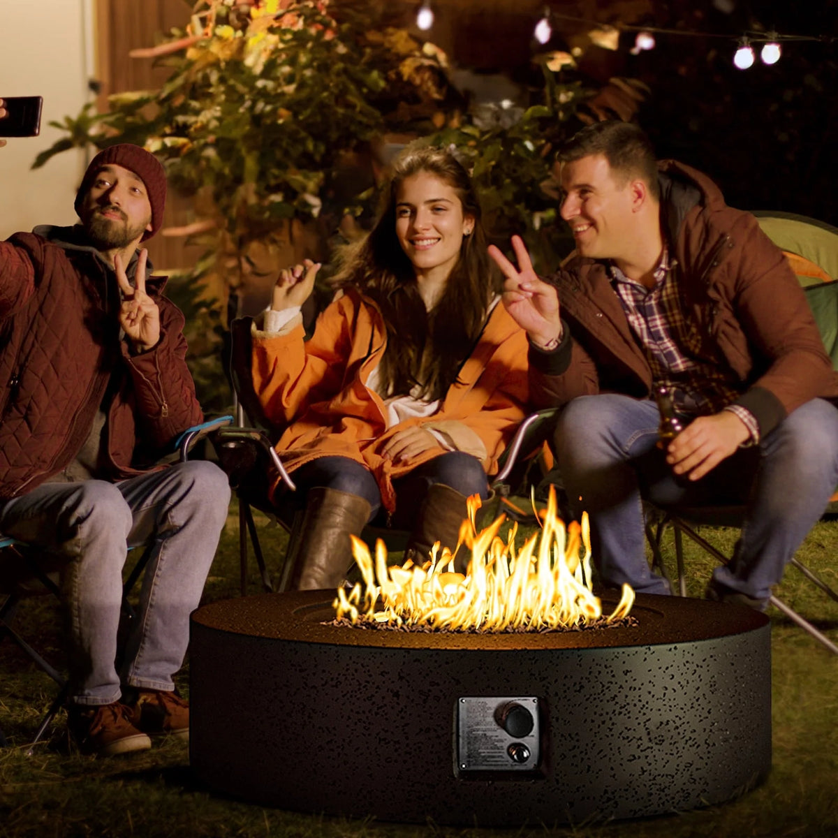 COSIEST Outdoor Round Terrazzo Concrete White firepit Table