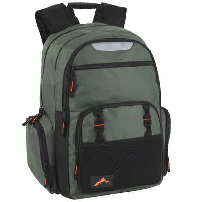 24 Pack of Bulk Wholesale Heavy Duty, Reflective, Dual Compartment, Multi-Pocket, Laptop Backpacks for Work, School, College, Classrooms, Charity and Homeless Donation in Male Colors Pack