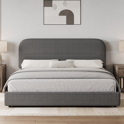 4 EVER WINNER Queen Bed Frame with Headboard, Boucle Upholstered Platform Bed Frame wiith Rounded Corner, Soft Cloud Bed Frame, No Box Spring Needed, White