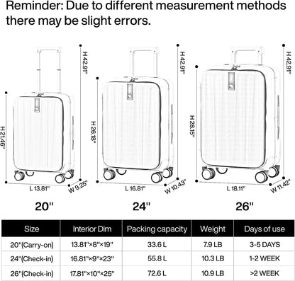 Hanke 20"Carry On Luggage with Wheels, Ivory White