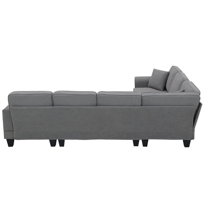 Harper & Bright Designs Modular Sectional Sofa with Ottoman Couch L Shape Corner Sofa Sets 7 Seats Fabric Couch for Living Room, Black, 112 * 87 inch