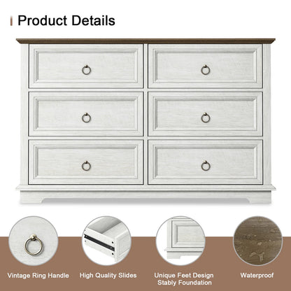 FAGAGA 6 Drawers Dresser for Living Room,Storage Cabinet Wooden Dressers Organizer for Bedroom,White