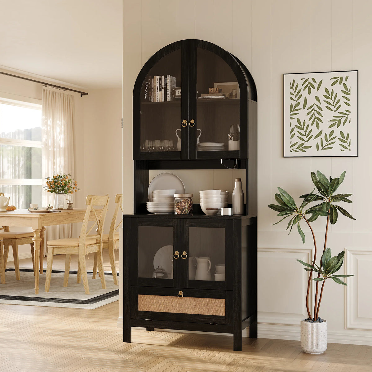 LAZZO 73-Inch Tall Arched Kitchen Pantry Storage Cabinet, 2 Doors, Brown