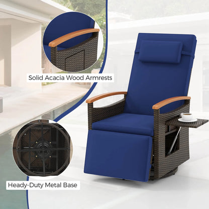 Costway Outdoor 360�� Swivel Rattan Recliner Chair Patio Wicker Chaise Lounge Chair Beige