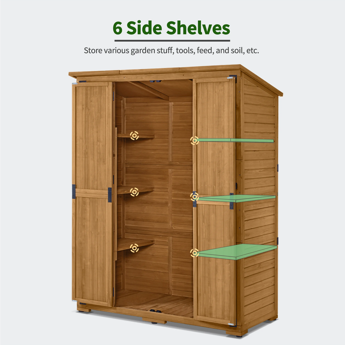 MCombo Large Outdoor Storage Shed with 6 Shelves, Outside Tool Wooden Storage Cabinet, 1738