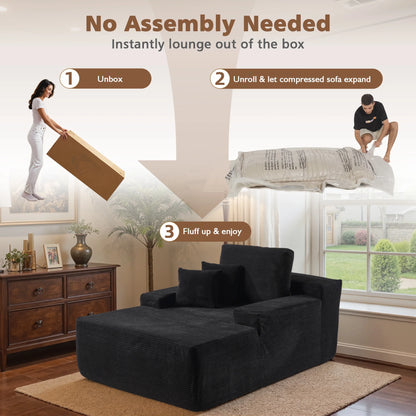 Ovios 67'' Oversized Chaise Lounge Chair Indoor Cloud Plush Corduroy Floor Sofa Bed Deep Seat No Assembly Couch for Living Room, Black